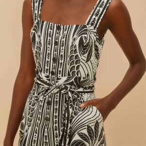 Farm Rio Black and White Floral Romper with Belt - Medium - NWOT